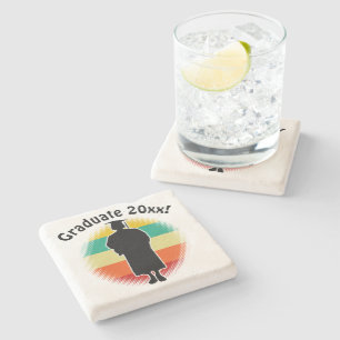 Retro Graduation Graduate Cap & Gown Woman Girl Stone Coaster