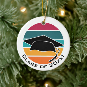 Retro Graduation Graduate Cap Mortarboard Ceramic Ornament