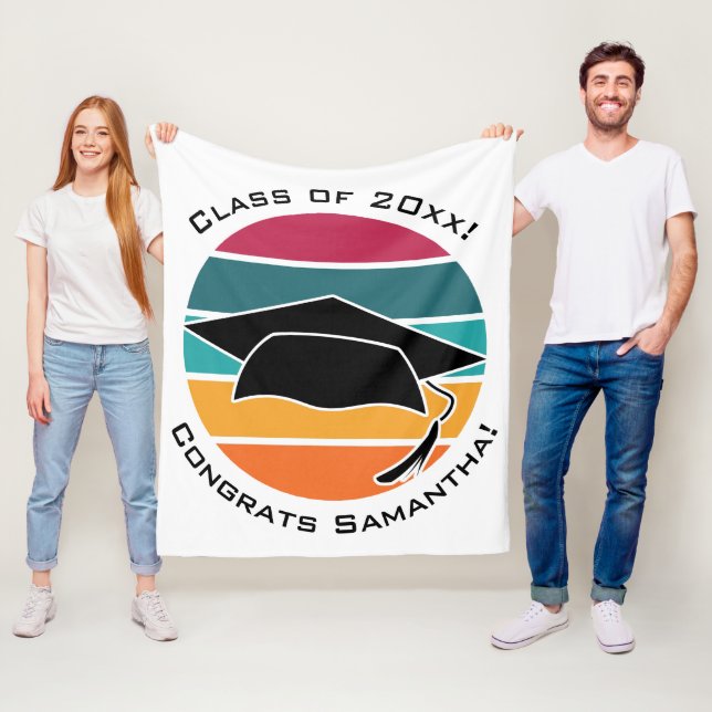Retro Graduation Graduate Cap Mortarboard Fleece Blanket (In Situ)