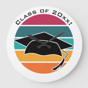 Retro Graduation Graduate Cap Mortarboard Large Clock