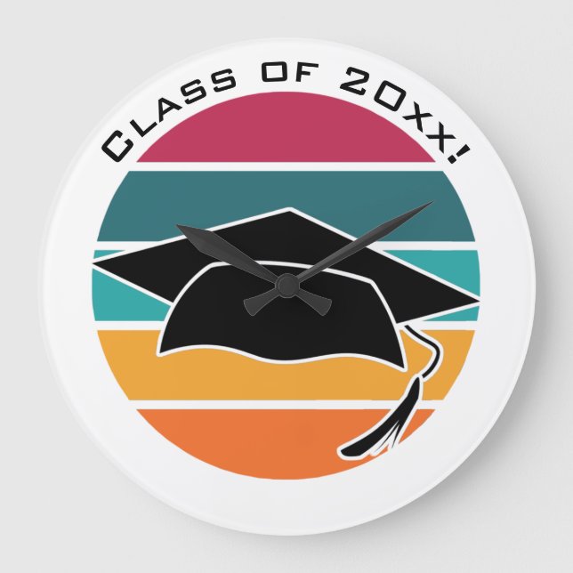 Retro Graduation Graduate Cap Mortarboard Large Clock (Front)