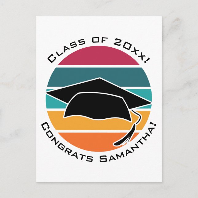 Retro Graduation Graduate Cap Mortarboard Postcard (Front)