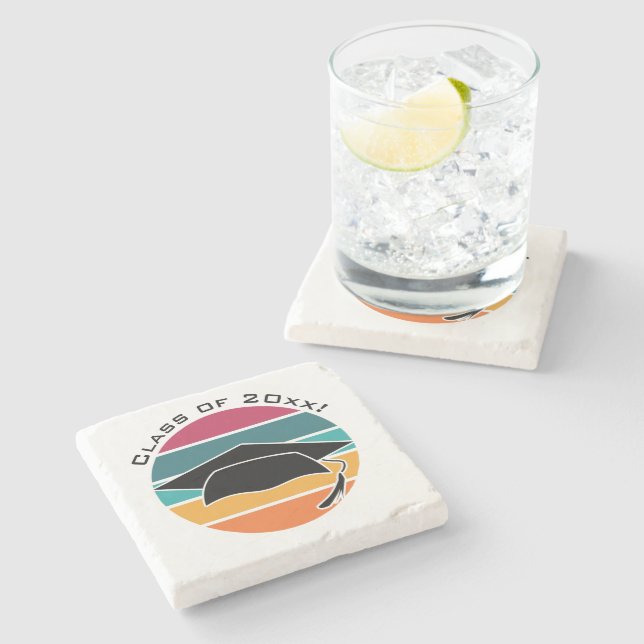 Retro Graduation Graduate Cap Mortarboard Stone Coaster (Side)