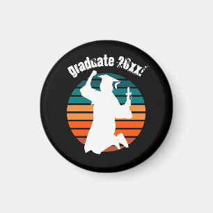 Retro Graduation Graduate Jumping for Joy Rainbow Magnet