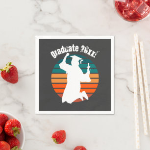 Retro Graduation Graduate Jumping for Joy Rainbow Napkin