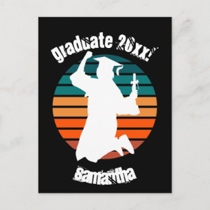 Retro Graduation Graduate Jumping for Joy Rainbow Postcard