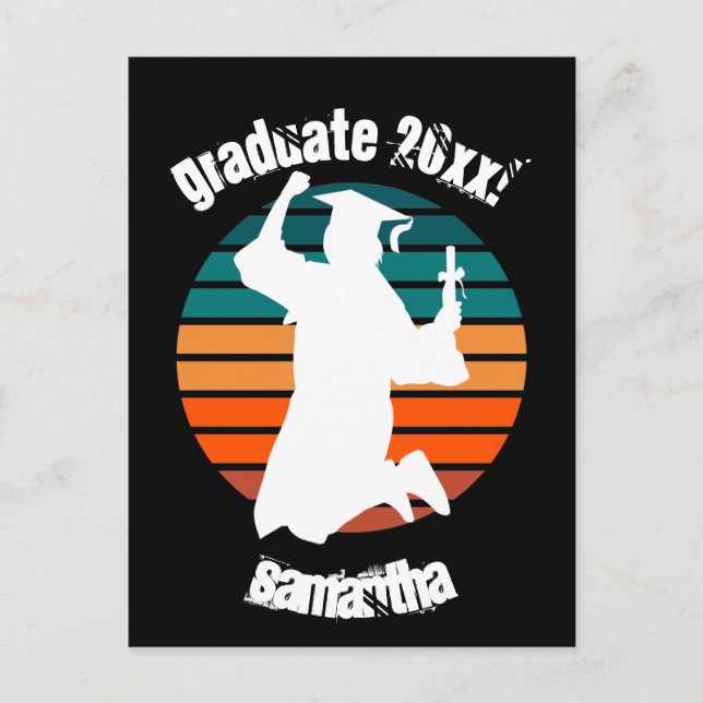 Retro Graduation Graduate Jumping for Joy Rainbow Postcard (Front)