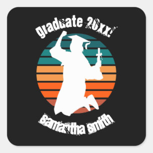 Retro Graduation Graduate Jumping for Joy Rainbow Square Sticker