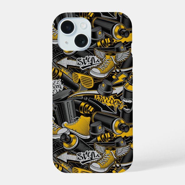 Retro Graffiti Urban Street Pattern iPhone 15 Case (Back)