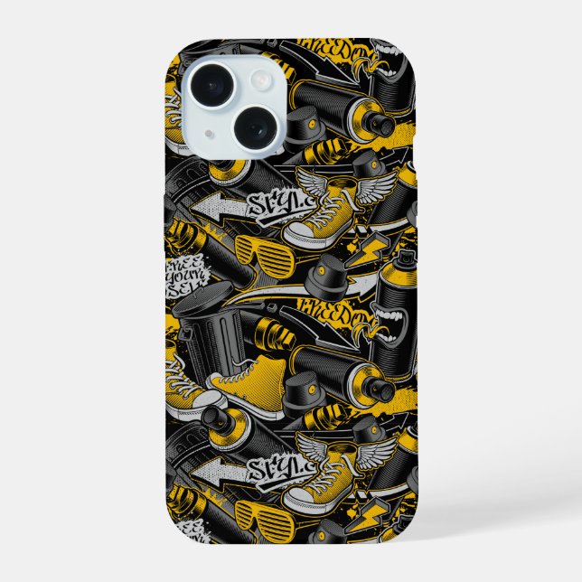 Retro Graffiti Urban Street Pattern iPhone 15 Case (Back)