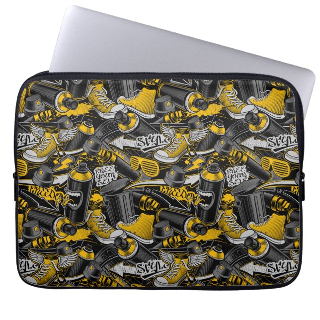 Retro Graffiti Urban Street Pattern Laptop Sleeve (Front)