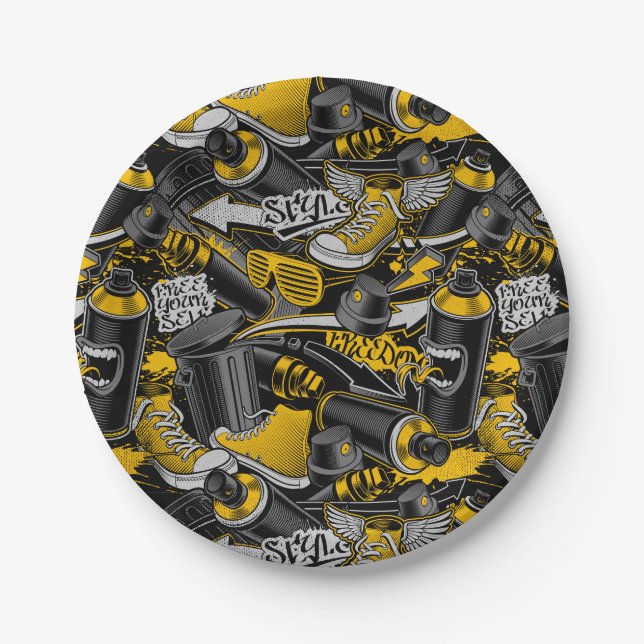 Retro Graffiti Urban Street Pattern Paper Plate (Front)