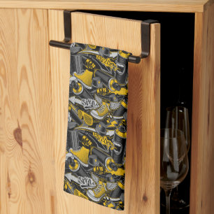 Retro Graffiti Urban Street Pattern Tea Towel