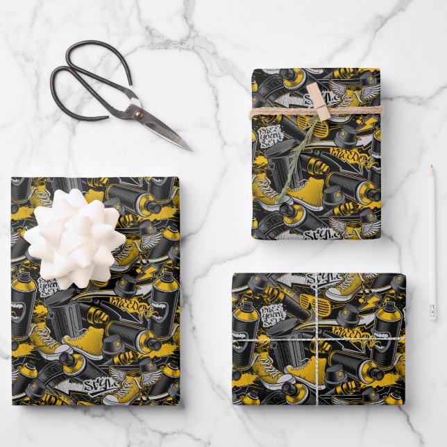 Retro Graffiti Urban Street Pattern Wrapping Paper Sheet (Front)