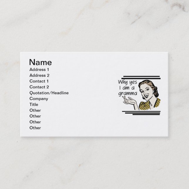 Retro Gramma T-shirts and Gifts Business Card (Front)