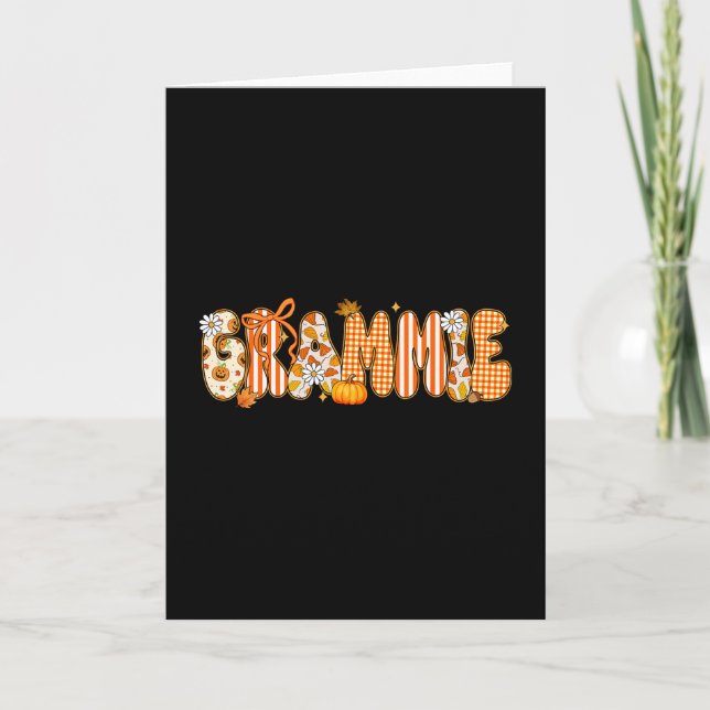 Retro Grammie Pumpkin Fall Leaves Fall Thanksgivin Card (Front)