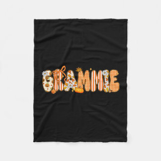 Retro Grammie Pumpkin Fall Leaves Fall Thanksgivin Fleece Blanket