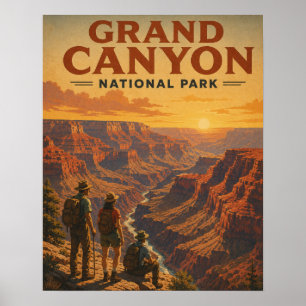 Retro Grand Canyon National Park WPA Style Hiking Poster
