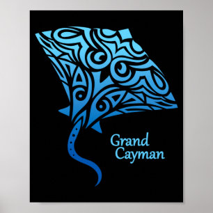 Retro Grand Cayman Islands Tribal Stingray Sea Ray Poster