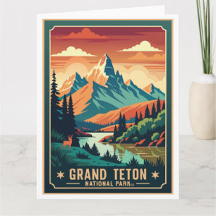 Retro Grand Teton Hike Sunset T-Shirt Card