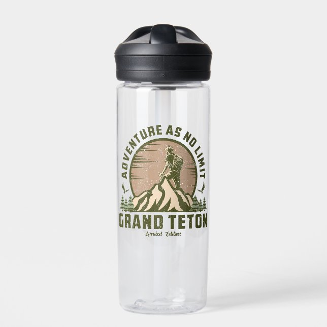 Retro Grand Teton Hike Sunset Water Bottle (Front)