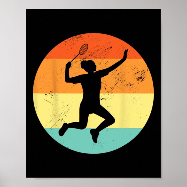 Retro Graphic Badminton Player Shuttle Player Spor Poster (Front)