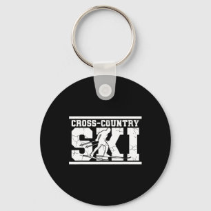 Retro Graphic Cross Country Skiing Winter Sports B Key Ring