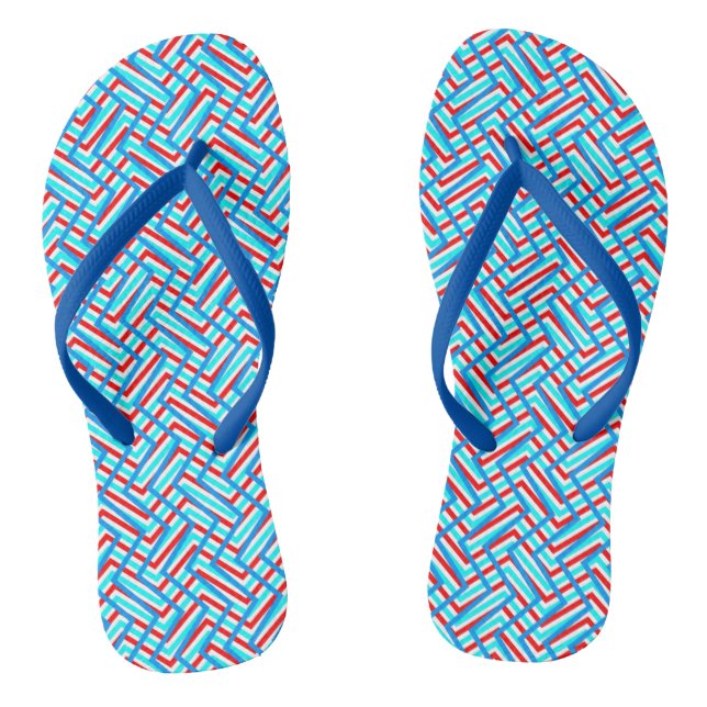 Retro graphic design in red and blue thongs (Footbed)