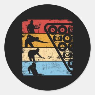 Retro Graphic Pool Billiard Snooker Billard Cue 8- Classic Round Sticker