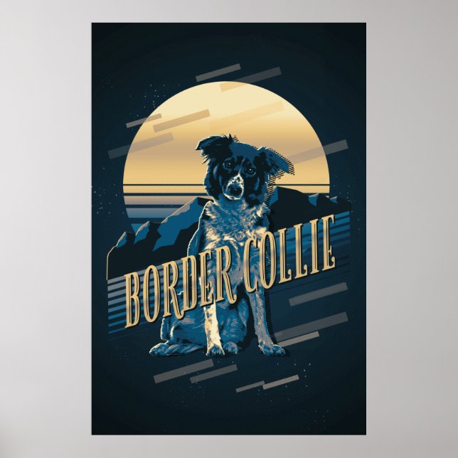 Retro Graphics Border Collie Blue ID754 Poster (Front)