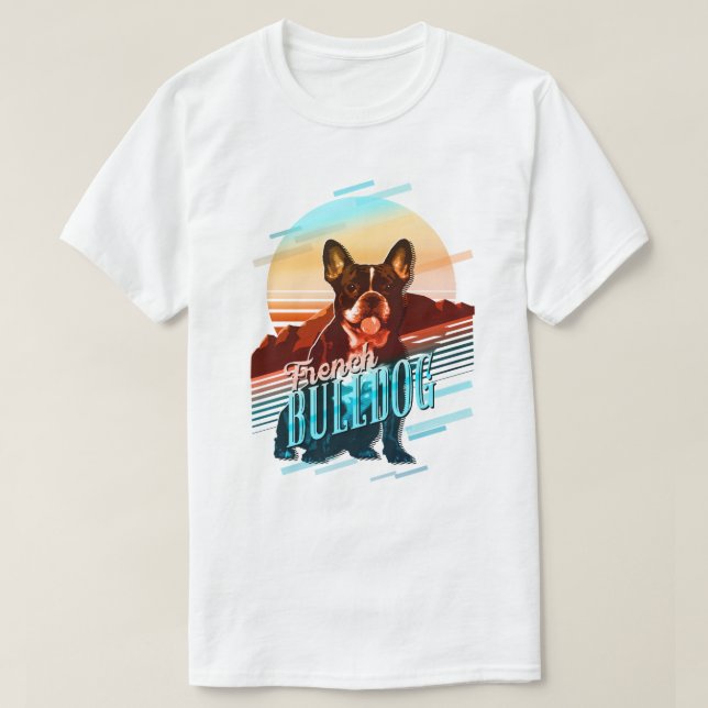 Retro Graphics French Bulldog Multi-Colour ID754 T-Shirt (Design Front)