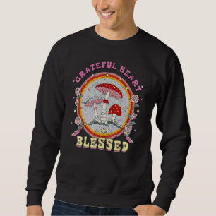 Retro Grateful Heart Blessed Groovy Mushroom Rose Sweatshirt