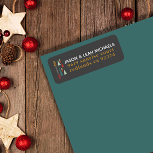 Retro Gray Colorful Oh Christmas Tree Address Return Address Label
