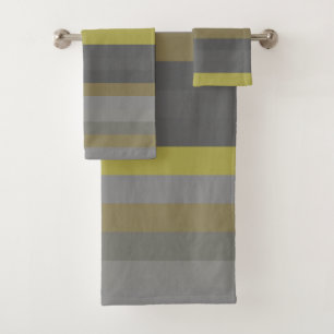 Retro Gray Mustard Horizontal Stripes Bath Towel Set