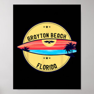 Retro Grayton Beach Florida Beach Surfing Poster
