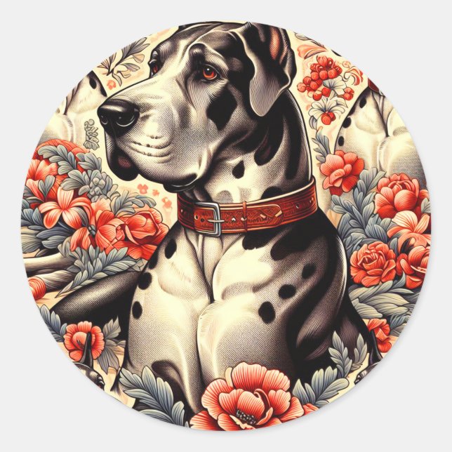 Retro Great Dane Illustration Classic Round Sticker (Front)