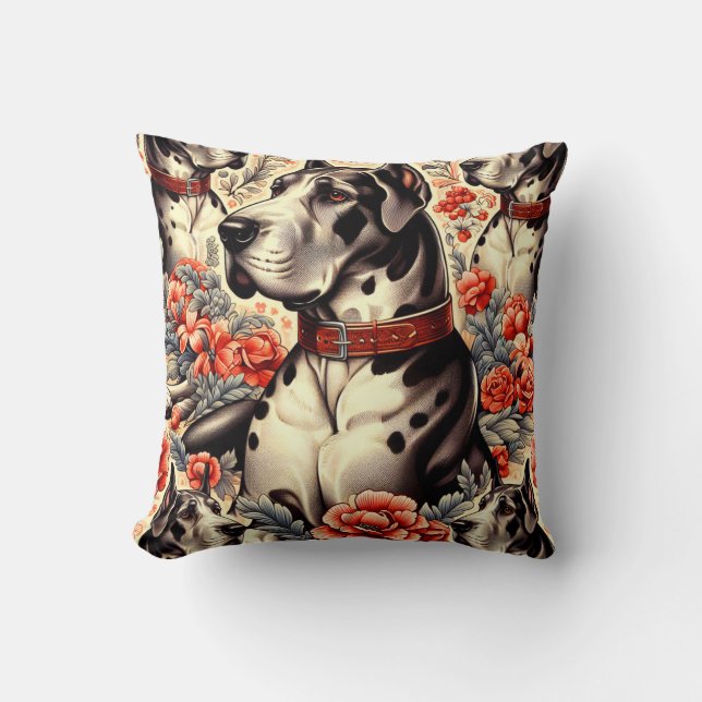 Retro Great Dane Illustration Cushion (Front)