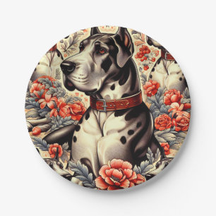 Retro Great Dane Illustration Paper Plate