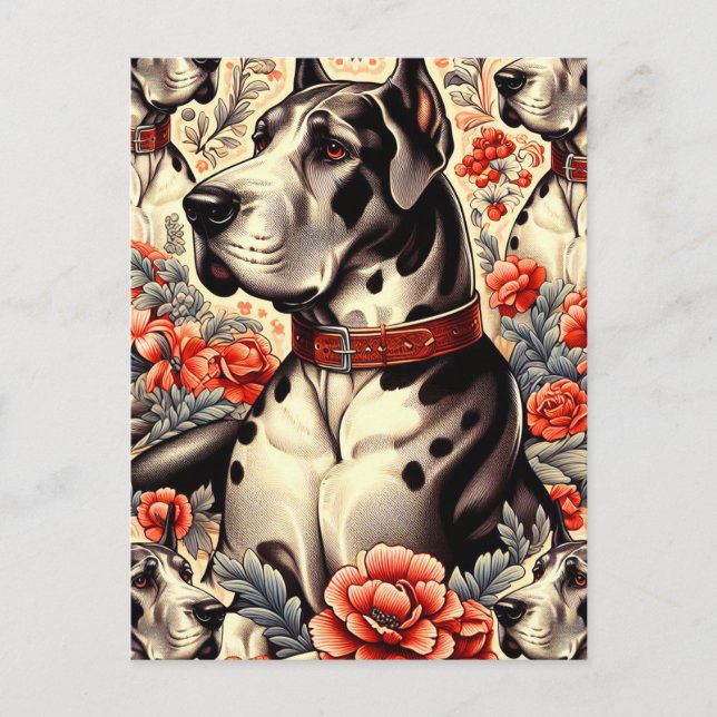 Retro Great Dane Illustration Postcard (Front)
