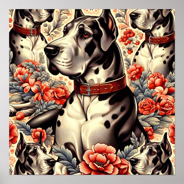 Retro Great Dane Illustration Poster (Front)