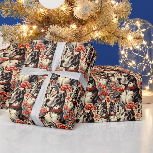 Retro Great Dane Illustration Wrapping Paper (Holidays)