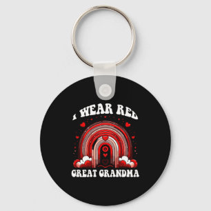 Retro Great Grandma Heart Disease Awareness Rainbo Key Ring