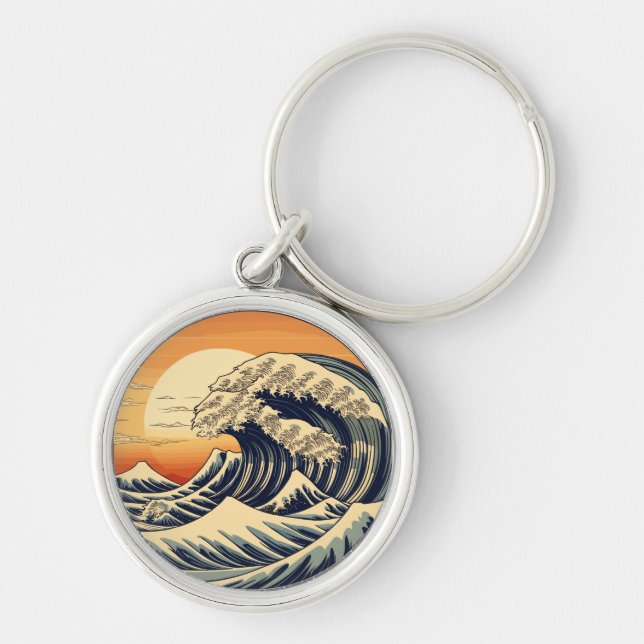 Retro Great Ocean Waves Key Ring (Front)
