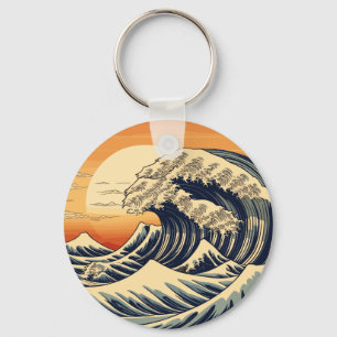 Retro Great Ocean Waves Key Ring