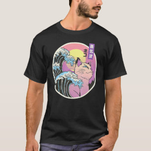 Retro Great Wave Japanese Vaporwave Cat 90's Aesth T-Shirt