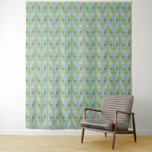 Retro Green and Blue Cute Folksy Floral Pattern Tapestry