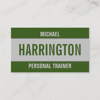 Retro Green and Grey Minimalistic Personal Trainer Business Card