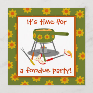Retro Green and Orange Daisy Fondue Party Invitation