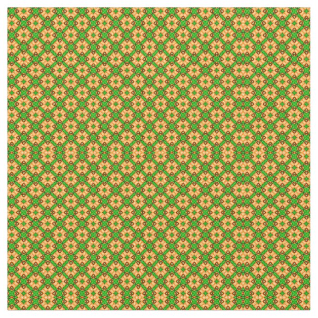 Retro green and orange geometric pattern fabric (Close Up)