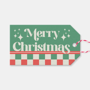 Retro Green and Pink Christmas Check Gift Tags